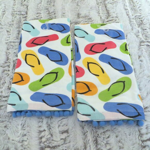 Beach Flip Flops Kitchen Hand Towels Set Of 2 - Picture 2 of 6